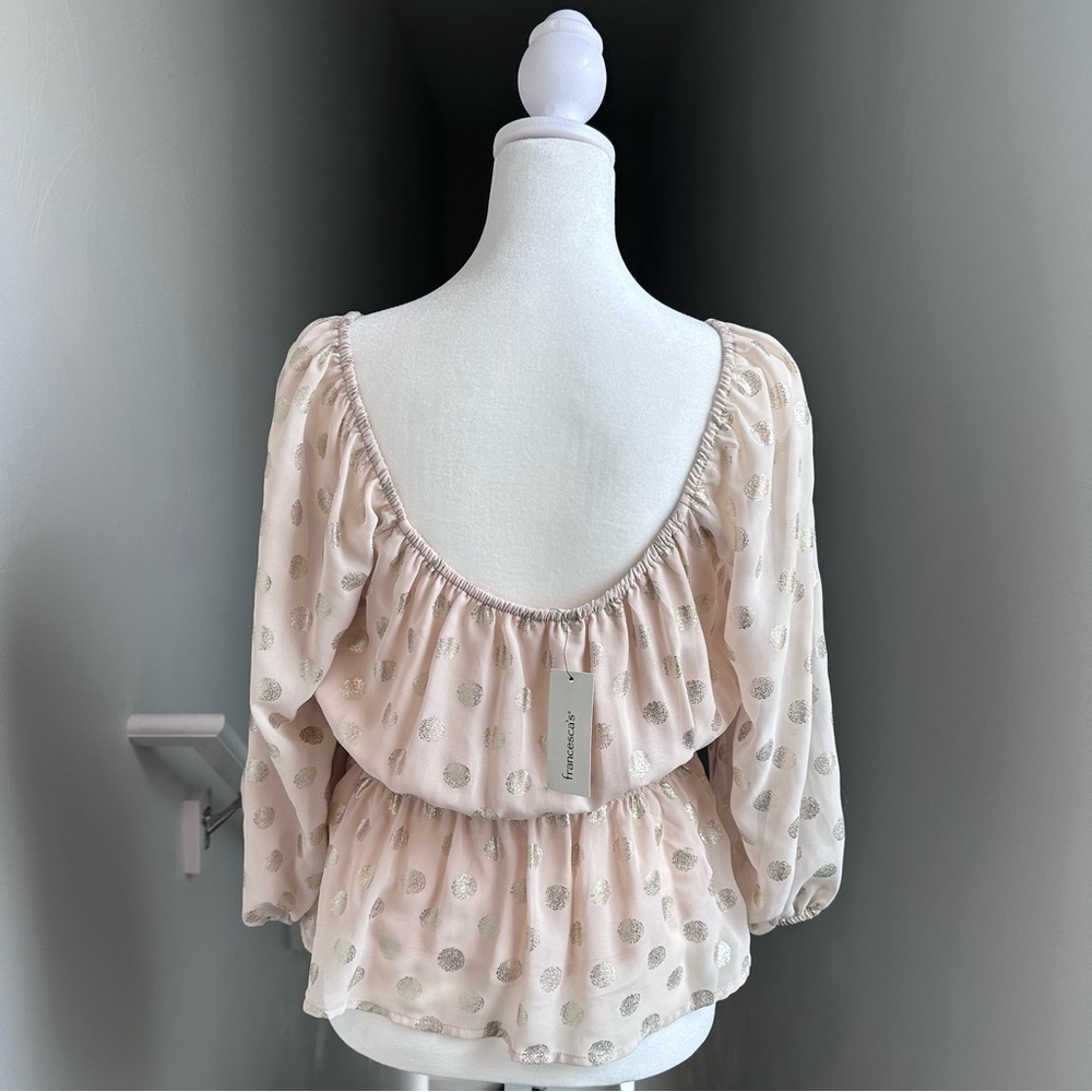 NWT Francesca’s Anett Ivory Sparkle Polka Dot Peplum Top XS Fairycore Whimsical - Picture 3 of 6
